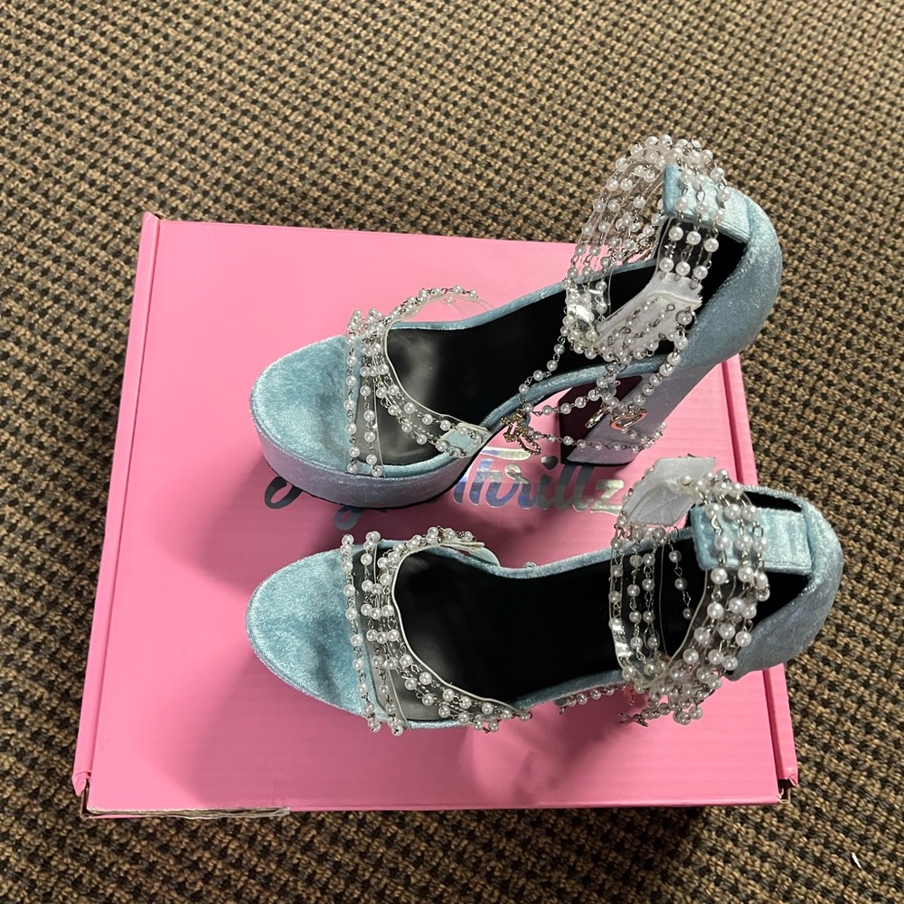 Sugar Thrillz Blue Crystal Embellished Heels